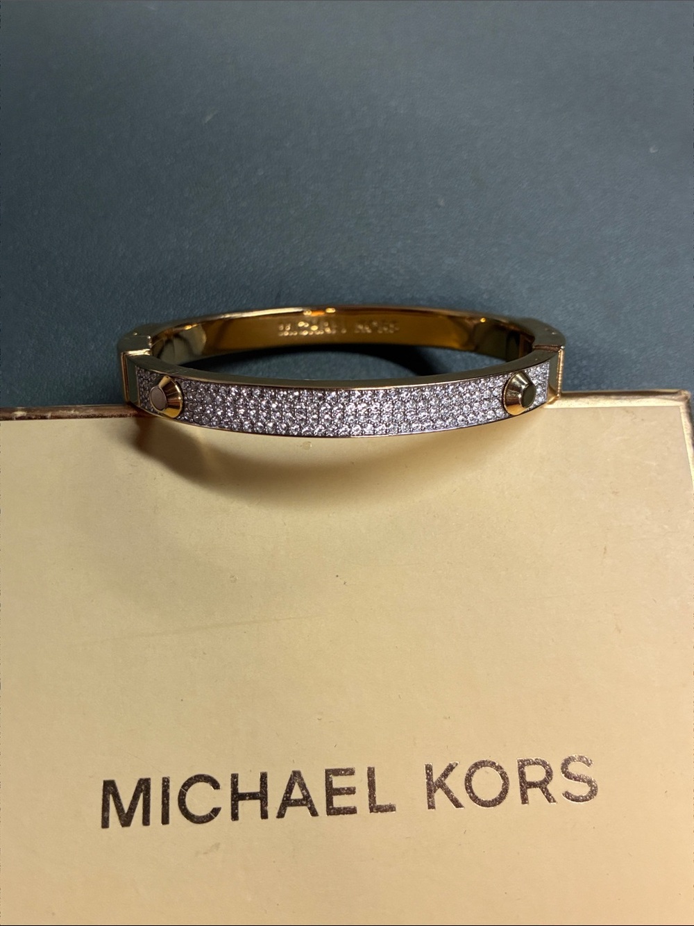 Michael Kors Gold-Tone Crystal Pavé Astor Stud Hinged Bangle Bracelet + Box